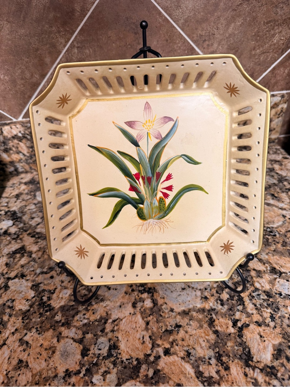 Vintage Sadek Hand Painted Decorative Wall Plate Ceramic Tole Tray